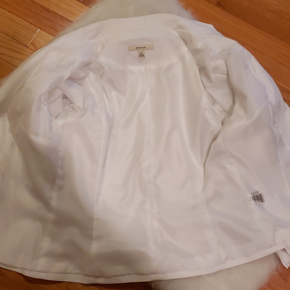MERONA White Two Button Summer Spring Office Casual Patch Pocket Blazer Jacket M - Picture 3 of 8